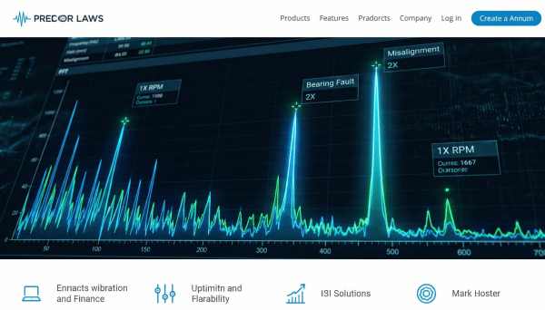Digital FFT spectrum analysis display highlighting specific frequency peaks for bearing faults and misalignment anomalies.
