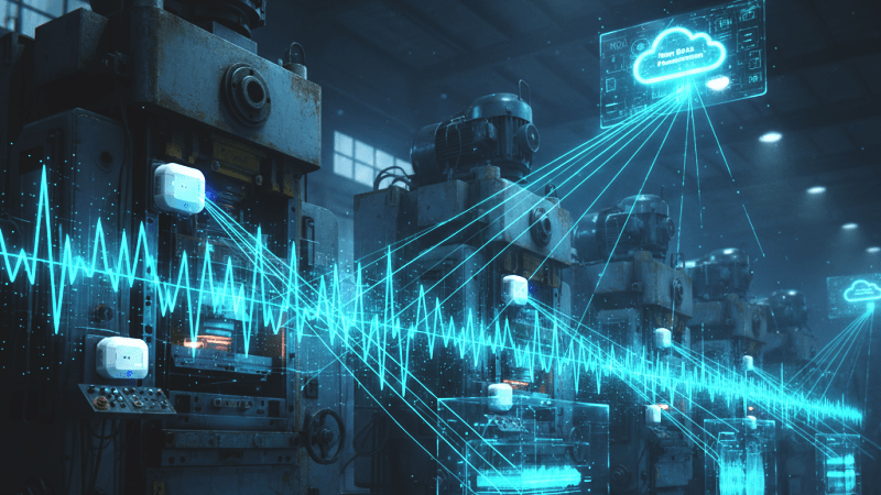 特許技術アンダーサンプリングによって、大型機械の複雑な振動を高精度な生データとしてワイヤレス送信・可視化するコナンエアーのイメージ